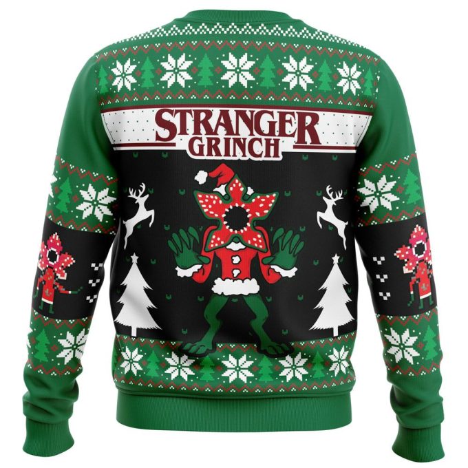 Get Festive with Demogorgon Stranger Grinch Ugly Christmas Sweater from Stranger Things!
