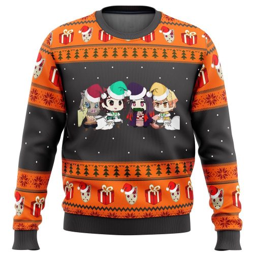 Demon Slayer Chibi Ugly Christmas Sweater – Festive Anime Design for Cosplay & Holiday Fun