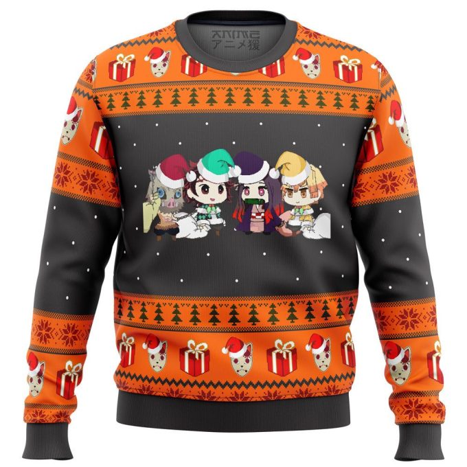 Demon Slayer Chibi Ugly Christmas Sweater – Festive Print for Anime Fans