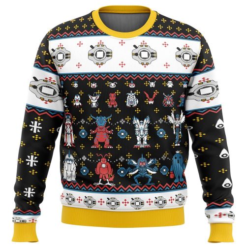 Get Festive with Digimon Sprites Ugly Christmas Sweater - Perfect Holiday Gift!