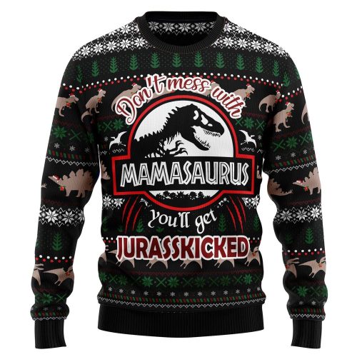 Mamasaurus Dinosaur Christmas Crewneck Sweater – Perfect Gift & Ugly Christmas Sweater