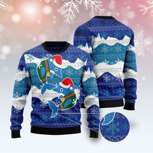 Dolphin Couple Ugly Christmas Sweater – Holiday Xmas Sweater for Festive Fun