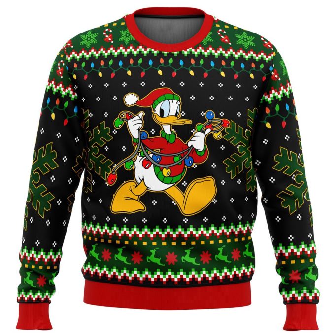 Get Festive with Donald Duck Christmas Lights Ugly Christmas Sweater – Perfect for Holiday Celebrations!