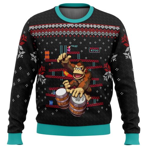 Get in the Holiday Groove with Donkey Kong Drums Ugly Christmas Sweater!