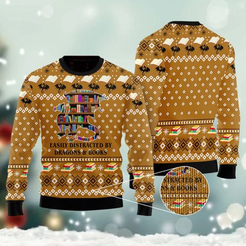 Dragon And Book Ugly Christmas Sweater | Adult | US2369