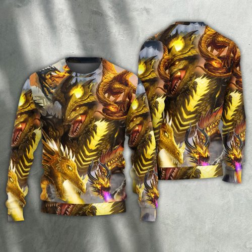 Dragon Gold Skull Lover Fight Art Style Ugly Christmas Sweater | Adult | US2476