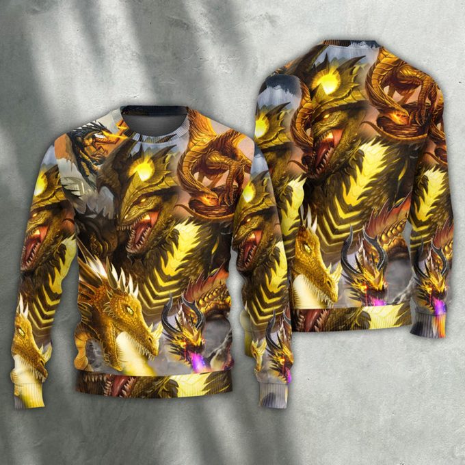 Dragon Gold Skull Lover Fight Art Style Ugly Christmas Sweater | Adult | US2476