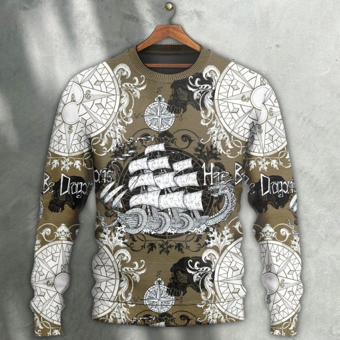 Dragon Old Ship Vintage Anchor – Ugly Christmas Sweater with Sea Life Design