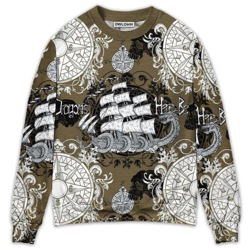 Dragon Old Ship Vintage Anchor - Ugly Christmas Sweater with Sea Life Design