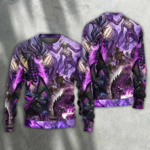 Dragon Purple Skull Monster Lightning Fight Art Style Ugly Christmas Sweater | Adult | US2480