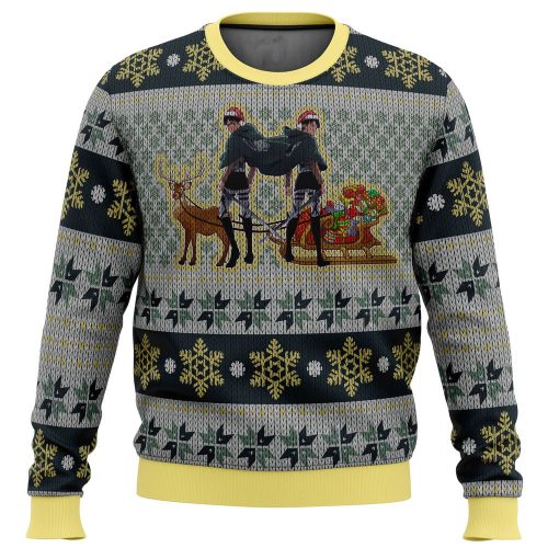 Eren Yeager & Levi Ackerman Attack on Titan Ugly Christmas Sweater - Festive Anime Apparel