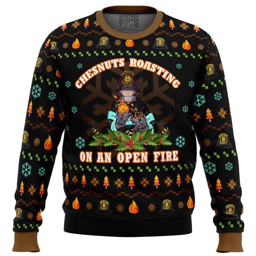Festive Fire Force Chestnuts Roasting Ugly Christmas Sweater - Cozy & Quirky Holiday Attire