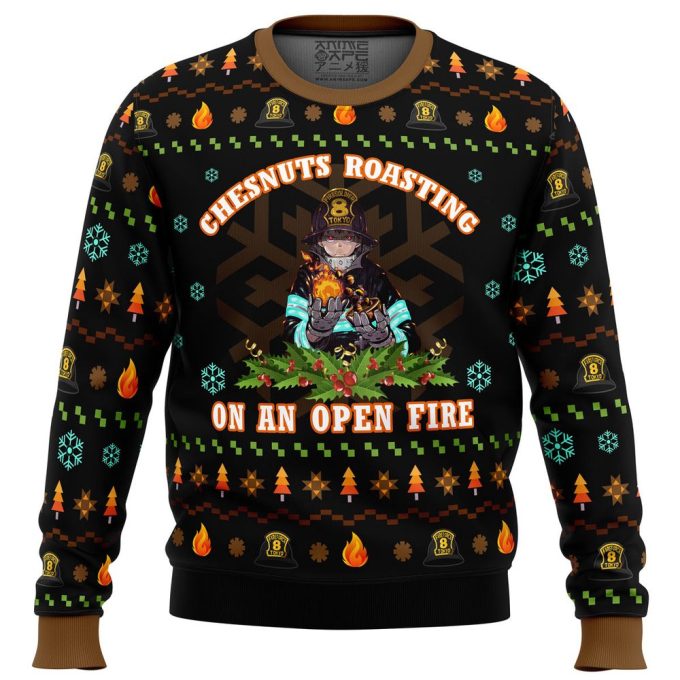 Festive Fire Force Chestnuts Roasting Ugly Christmas Sweater – Cozy & Quirky Holiday Attire