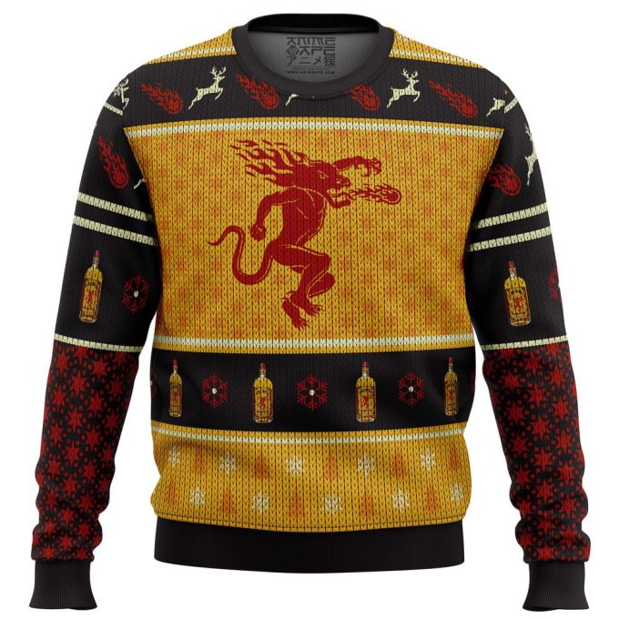 Spice Up Your Holiday Style with Fireball Cinnamon Whisky Ugly Christmas Sweater Print