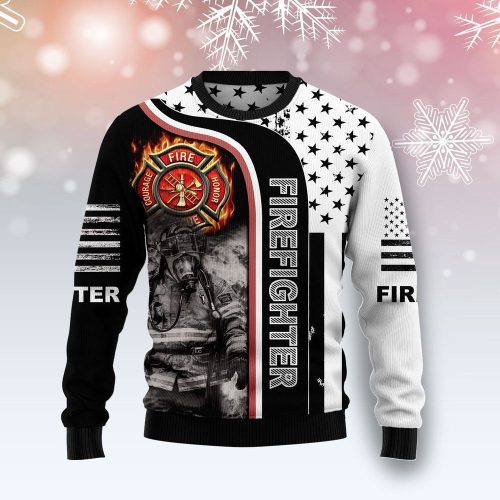 Firefighter Awesome Christmas Graphic Sweater - Tis The Season Ugly Sweater