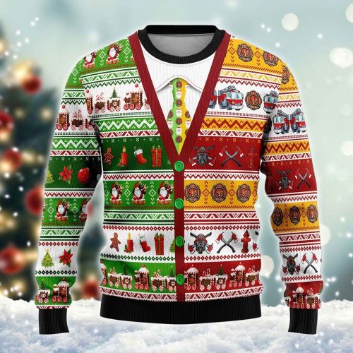 Get Festive with a Firefighter Ugly Christmas Sweater - Perfect for Holiday Celebrations!