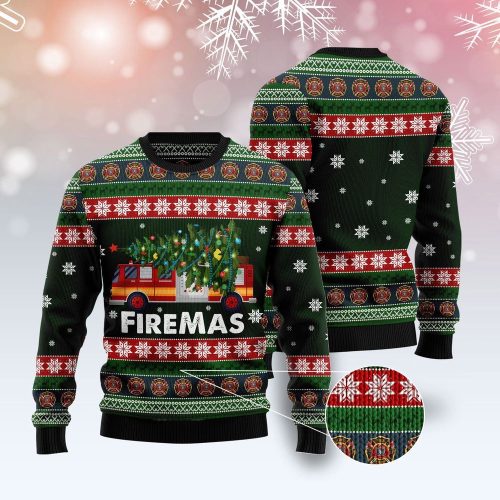 Get Festive with Firemas Ugly Christmas Sweater – Unisex Holiday Outfit for Firefighters