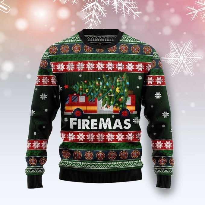 Get Festive with Firefighter Firemas Ugly Christmas Sweater – Unisex Holiday Outfit!