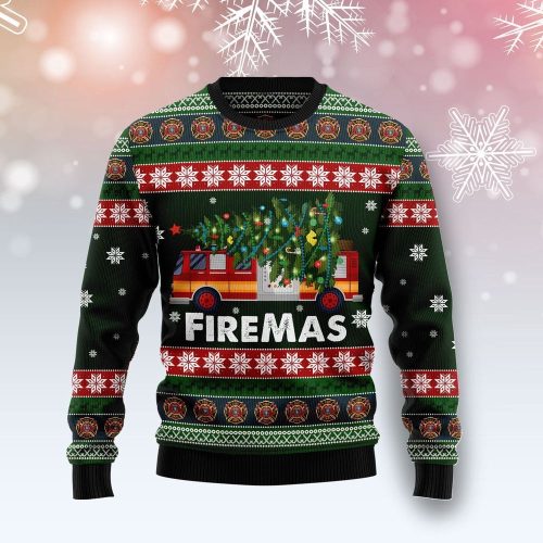 Get Festive with Firemas Ugly Christmas Sweater - Unisex Holiday Outfit for Firefighters
