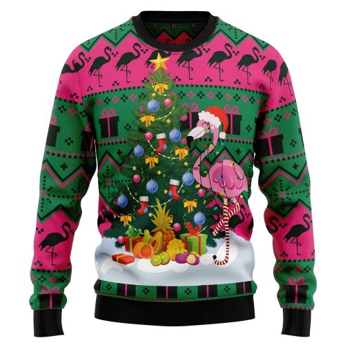 Festive Flamingo Christmas Tree Ugly Sweater – Holiday Graphic Sweater!