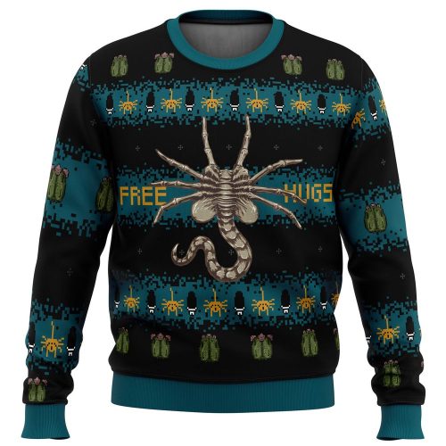 Get Festive with Free Hugs Alien Facehugger Ugly Christmas Sweater