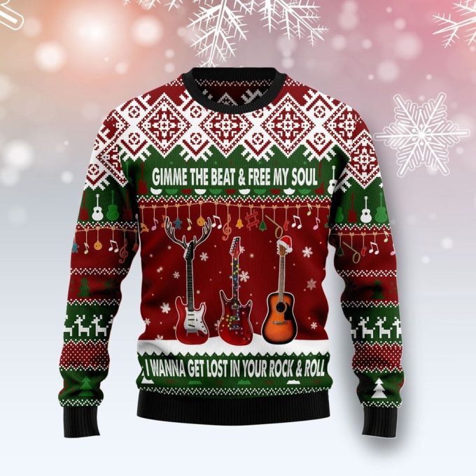 Guitar Gimme The Beat Christmas Unisex Crewneck Sweater – Ugly Christmas Graphic Sweater
