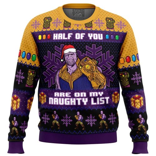 Naughty List Half Thanos Marvel Ugly Christmas Sweater: Festive and Fun!