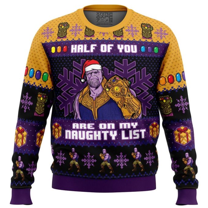 Naughty List Half Thanos Marvel Ugly Christmas Sweater: Festive and Fun!