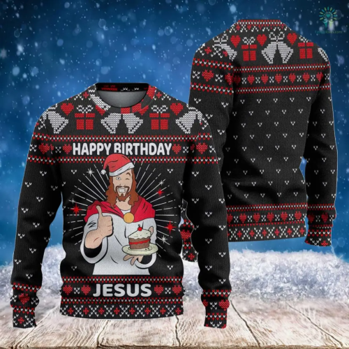 Hilarious Jesus Christmas Sweater – Ugly Funny Knitted Sweater: Happy Birthday Jesus & Xmas