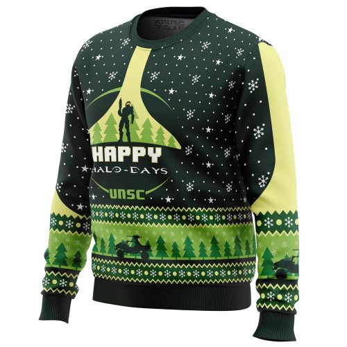Halo-days Ugly Christmas Sweater: Get Festive with the Happy Halo Design!