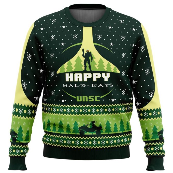 Halo-days Ugly Christmas Sweater: Get Festive with the Happy Halo Design!