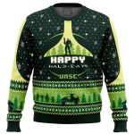 Get Festive with Happy Halo-days Ugly Christmas Sweater – Perfect for Halo Fans!