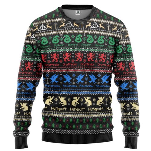 Harry Potter The Movie Hogwarts House Crest Holiday Ugly Christmas Custom Ugly Sweater