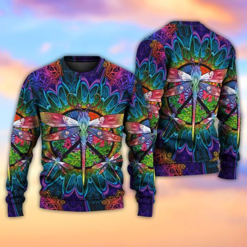 Hippie Colorful Dragonfly Mandala Peace Life Ugly Christmas Sweater | Adult | US2398
