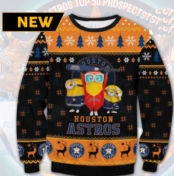 Houston Astros Minion Ugly Christmas Sweater – Funny Gift for Him Her Festive & Stylish Ugly Sweater