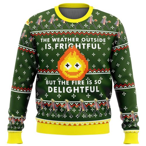 Delightfully Ugly Christmas Sweater: Calcifer Fire Design from Howl s Moving Castle