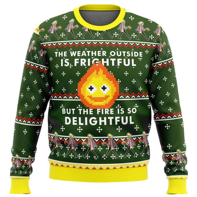 Delightfully Ugly Christmas Sweater: Calcifer Fire Design from Howl s Moving Castle