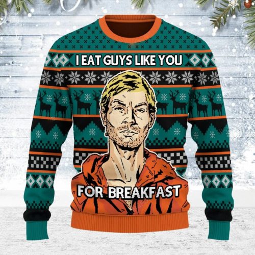 Jeffrey Dahmer Ugly Sweater: I Eat Guys for Breakfast – Christmas Shirt