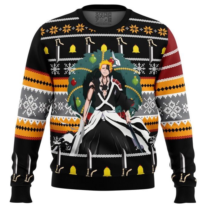 Ichigo True Bankai Bleach Ugly Christmas Sweater – Festive Anime Design for Bleach Fans