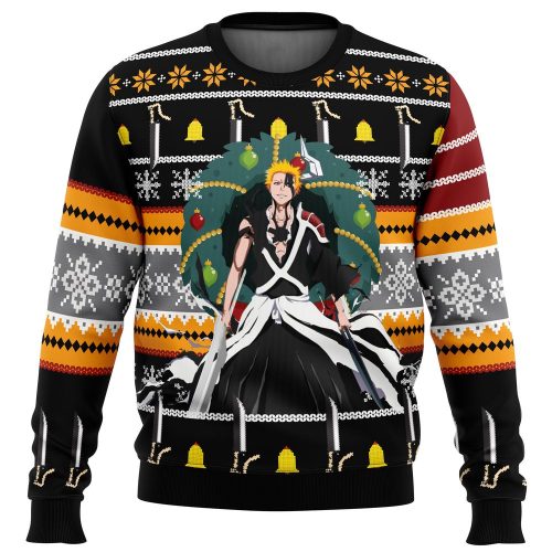 Ichigo True Bankai Bleach Ugly Christmas Sweater - Festive Anime Apparel for Cosplay Lovers