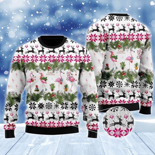 Jingle Bells & Pink Flamingo Ugly Sweater: Festive Christmas Apparel
