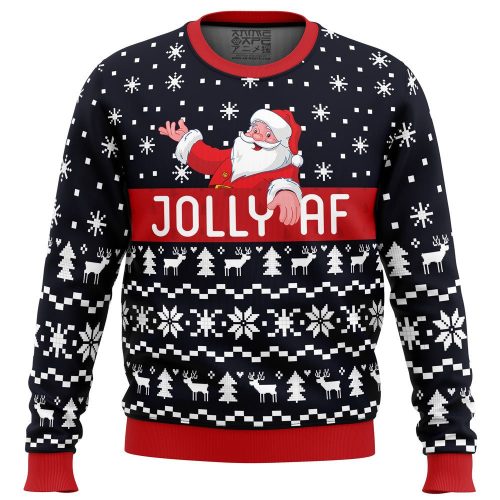 Get Festive with the Jolly Af Santa Claus Ugly Christmas Sweater - Perfect Holiday Attire!