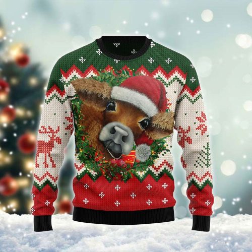 Santa Cow Christmas Ugly Sweater: Festive Attire for Girls Who Love the Holidays!