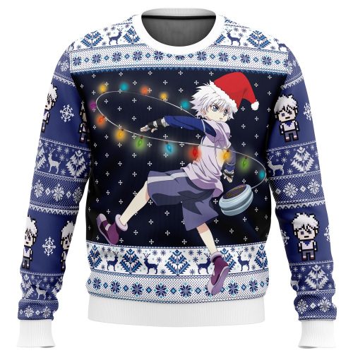 Get Festive with Killua Zoldyck v2 Ugly Christmas Sweater from Hunter X Hunter!