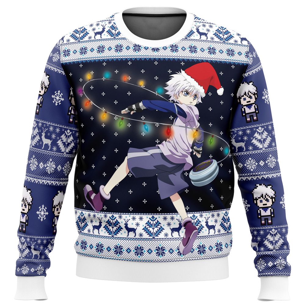 Get Festive with Killua Zoldyck v2 Ugly Christmas Sweater from Hunter X Hunter! Get Festive with Killua Zoldyck v2 Ugly Christmas Sweater from Hunter X Hunter!