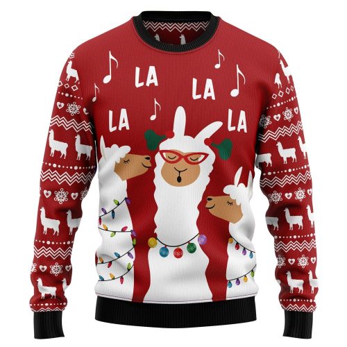 Llama La La Christmas Unisex Crewneck Sweater - Festive Graphic Ugly Christmas Sweater