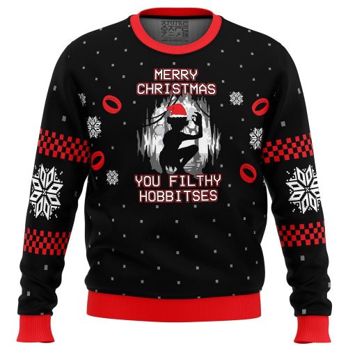 Get Festive with Lord of the Rings Ugly Christmas Sweater – Filthy Hobbitses Design!