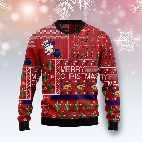 Louisiana Merry Christmas Ugly Sweater - Funny Family Holiday Gifts