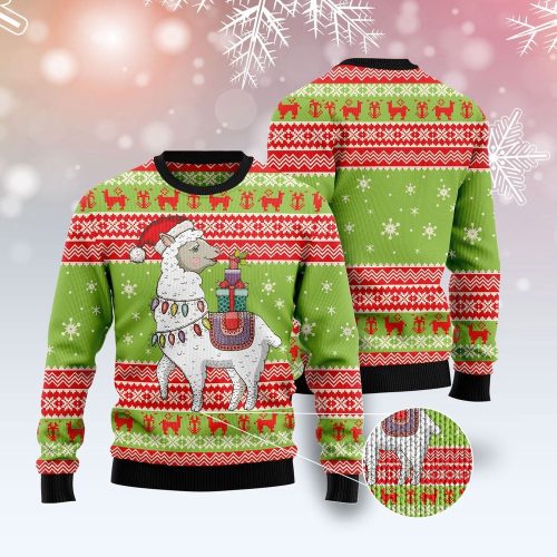 Spread Holiday Cheer with Love Llama Christmas Crewneck Sweater – Ugly Christmas Graphic Sweater for All