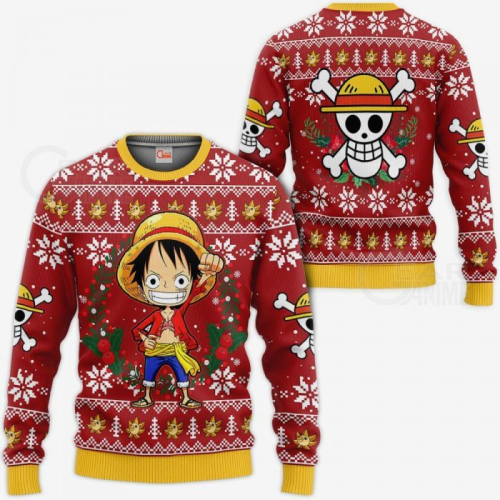 Luffy Ugly Christmas Sweater – Anime Xmas Gift for One Piece Fans
